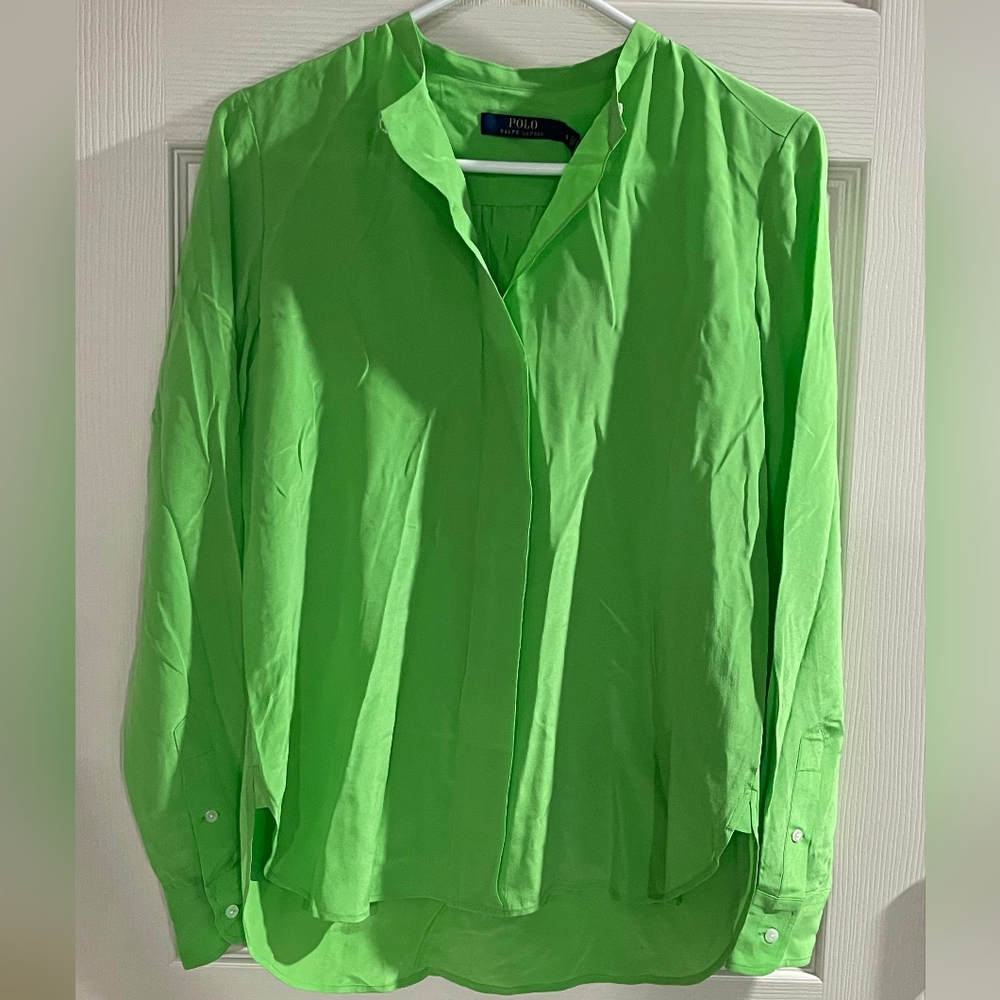 NWT Polo Ralph‎ Lauren Vintage Y2K Womens 100% Silk Long Sleeve Button Blouse 6